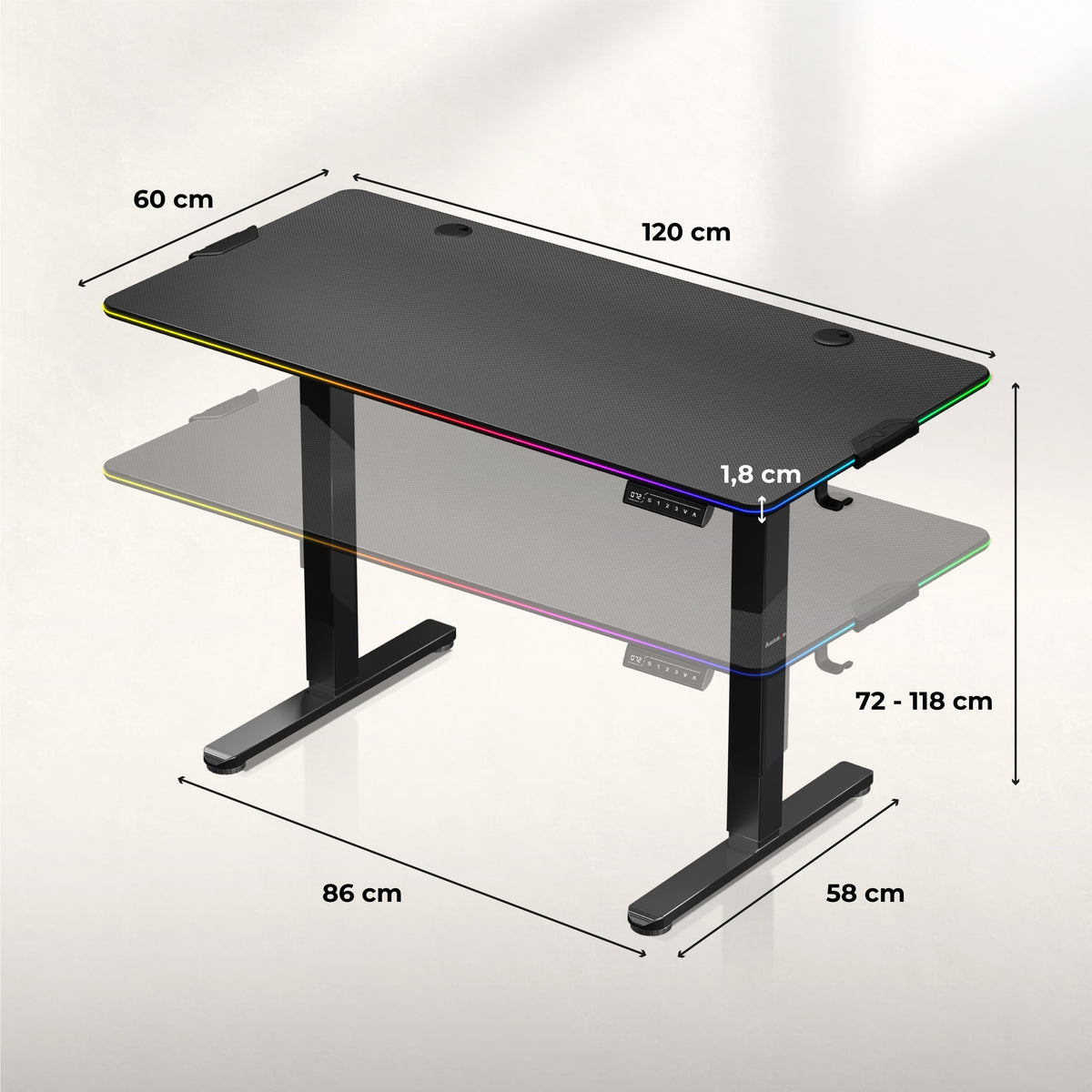 Biurko Elektryczne Huzaro Hero 8.2 RGB 120 cm OUTLET