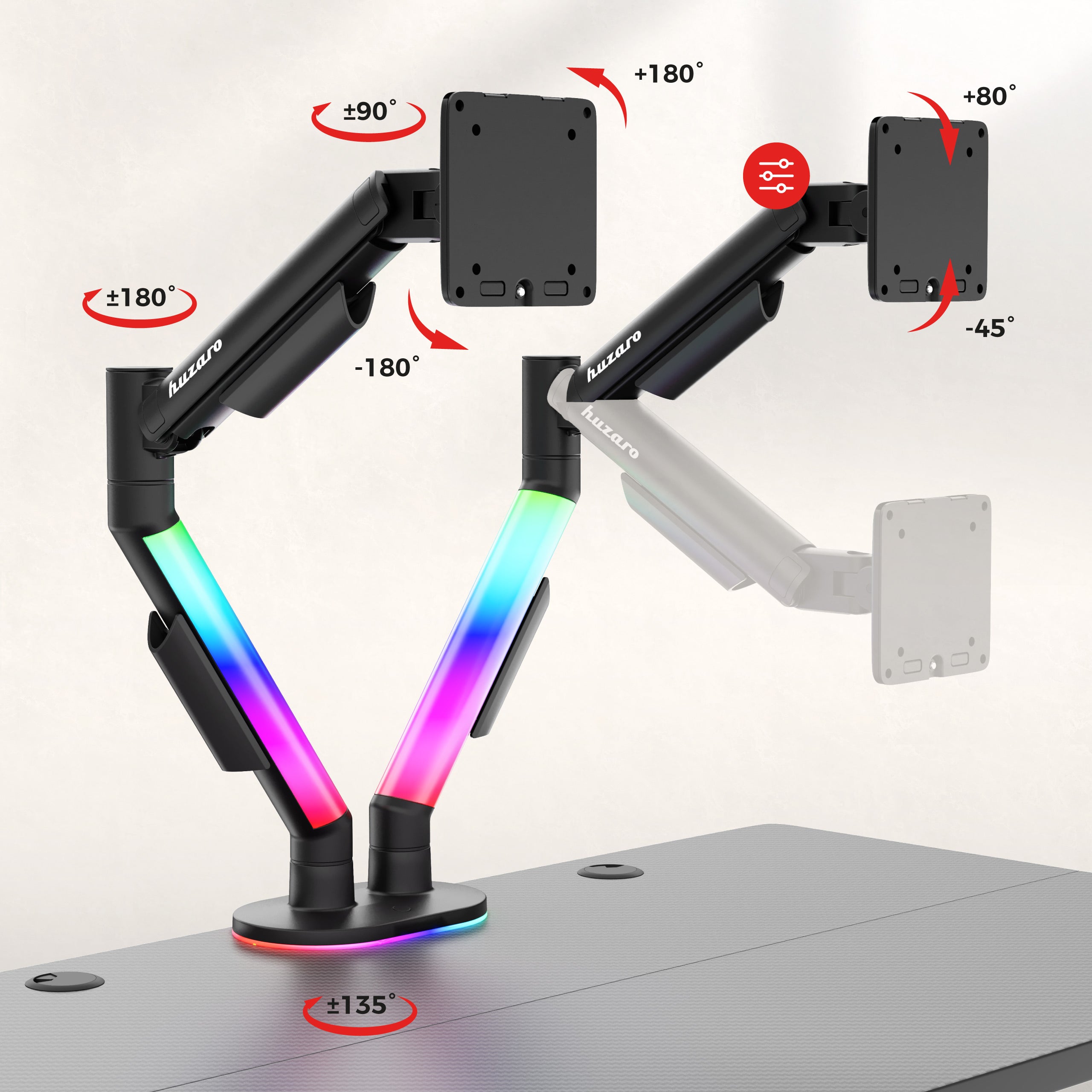 Uchwyt do biurka na 2 monitory Huzaro Motion 2.6 RGB