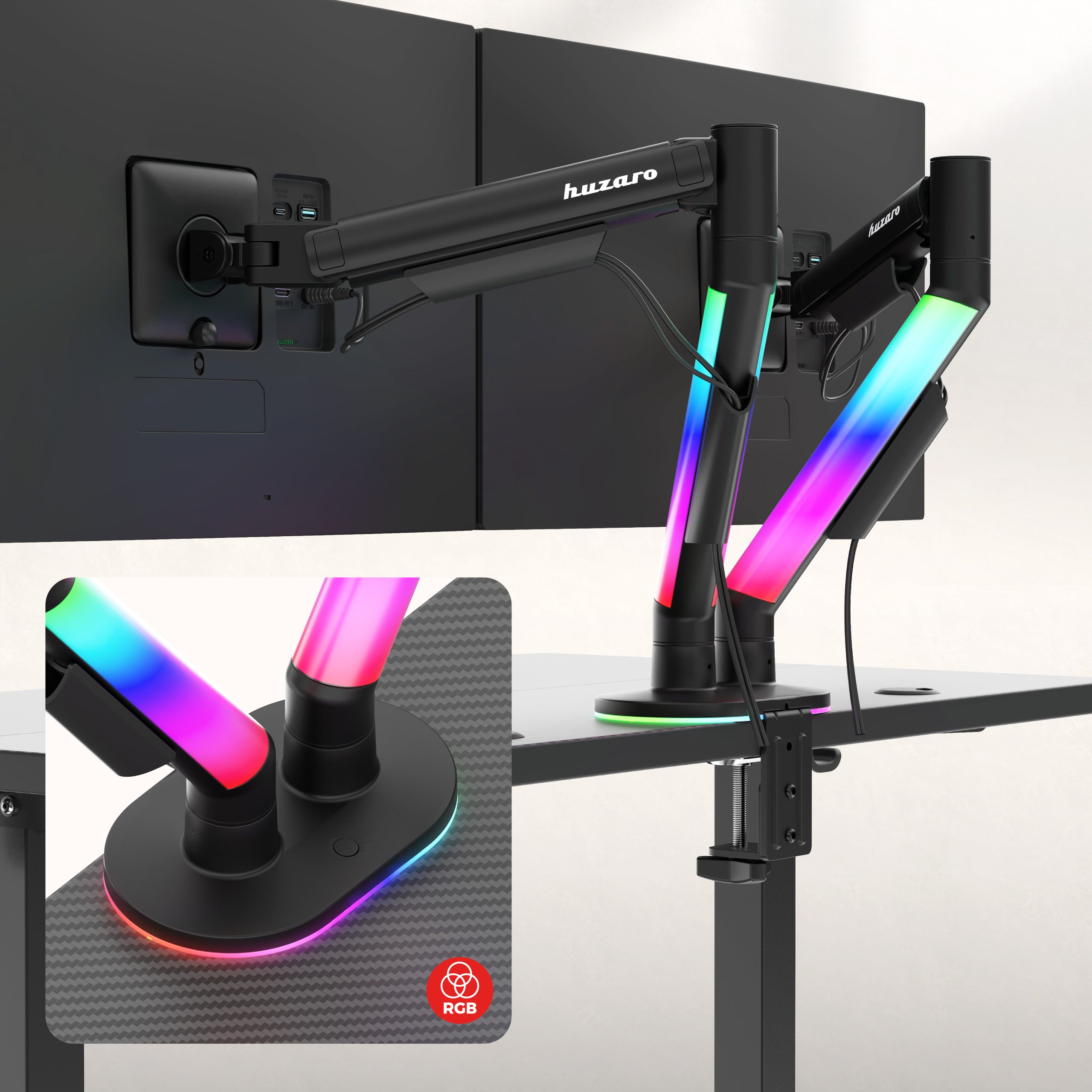Uchwyt do biurka na 2 monitory Huzaro Motion 2.6 RGB