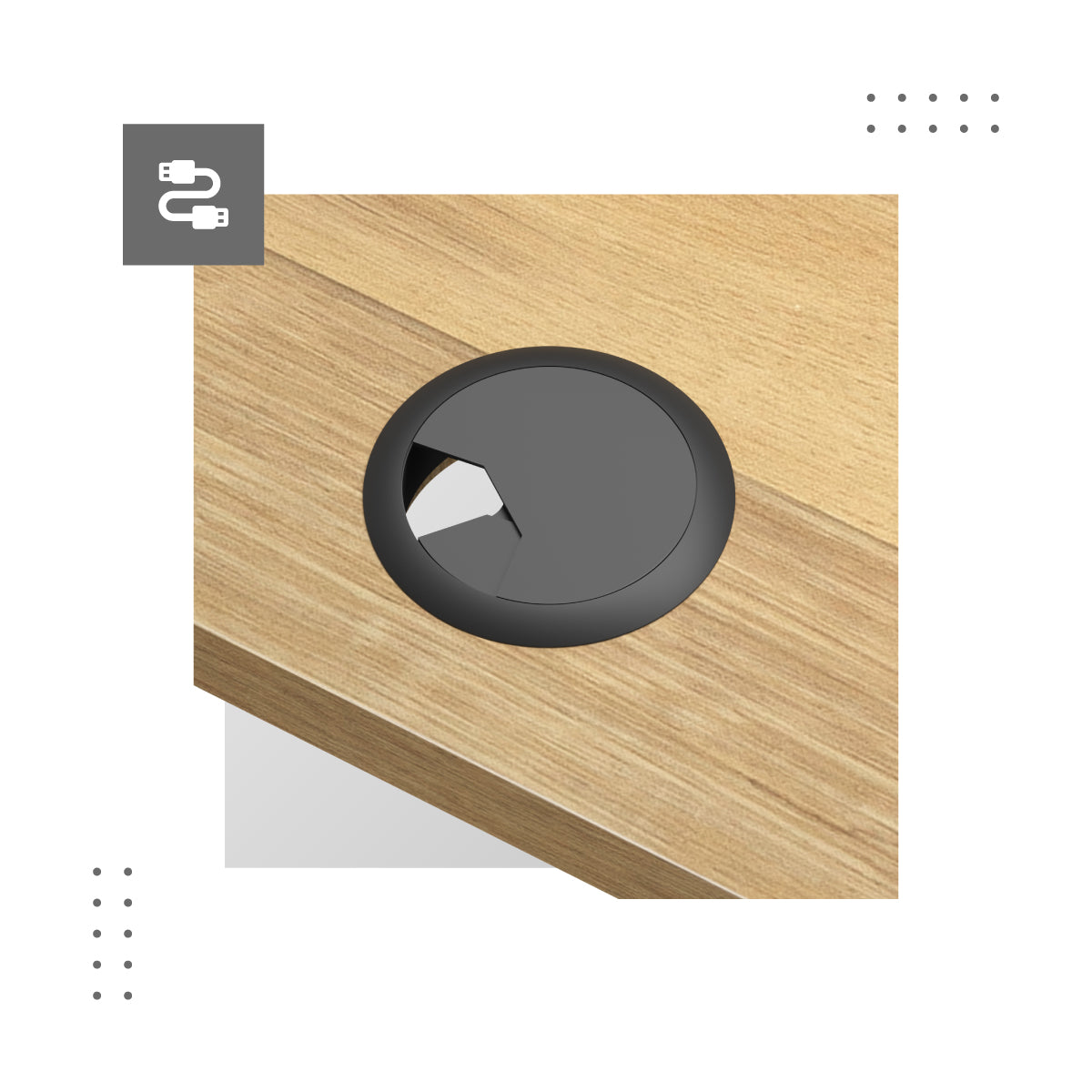 Wloty na przewody po obu stronach blatu