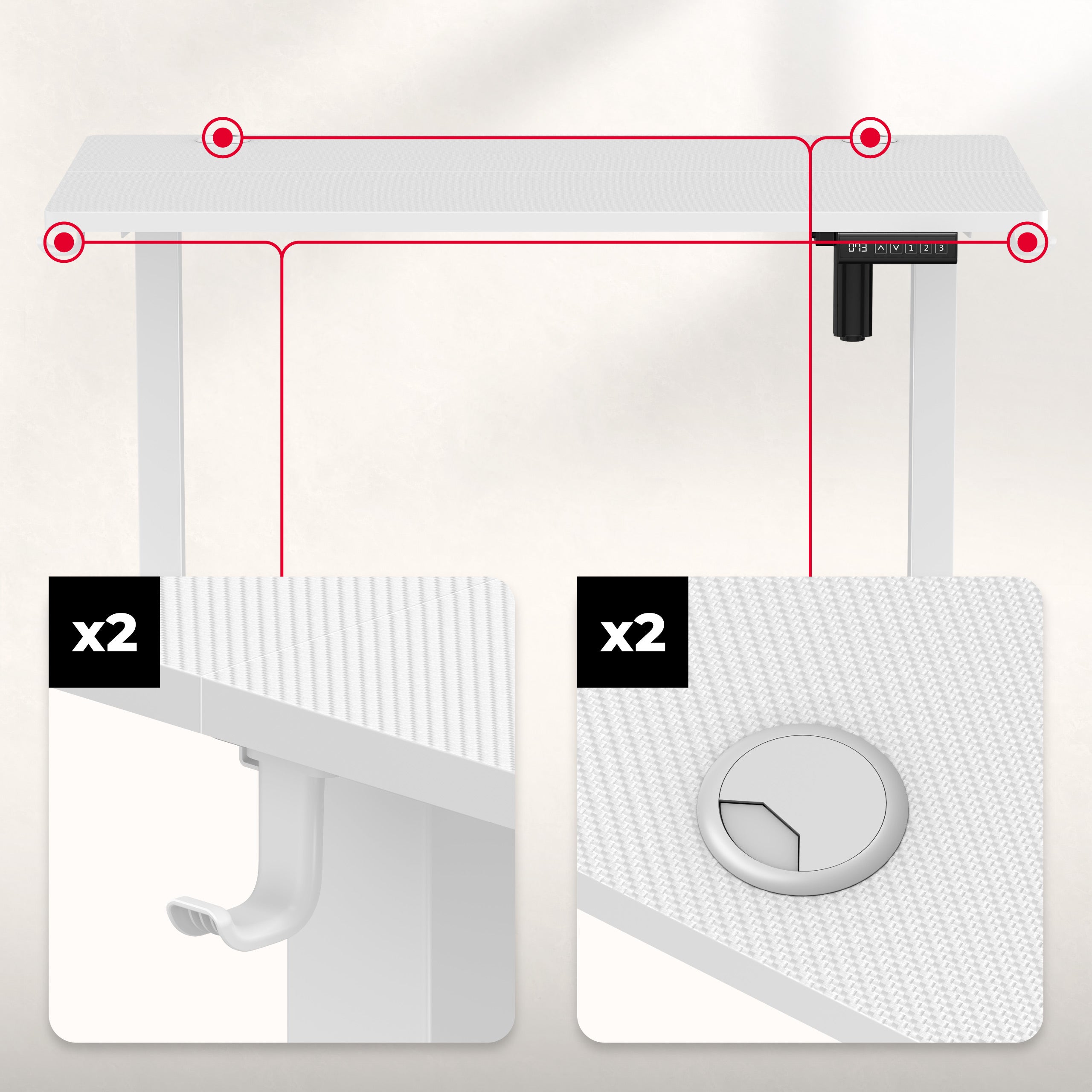 Wloty na przewody po obu stronach blatu