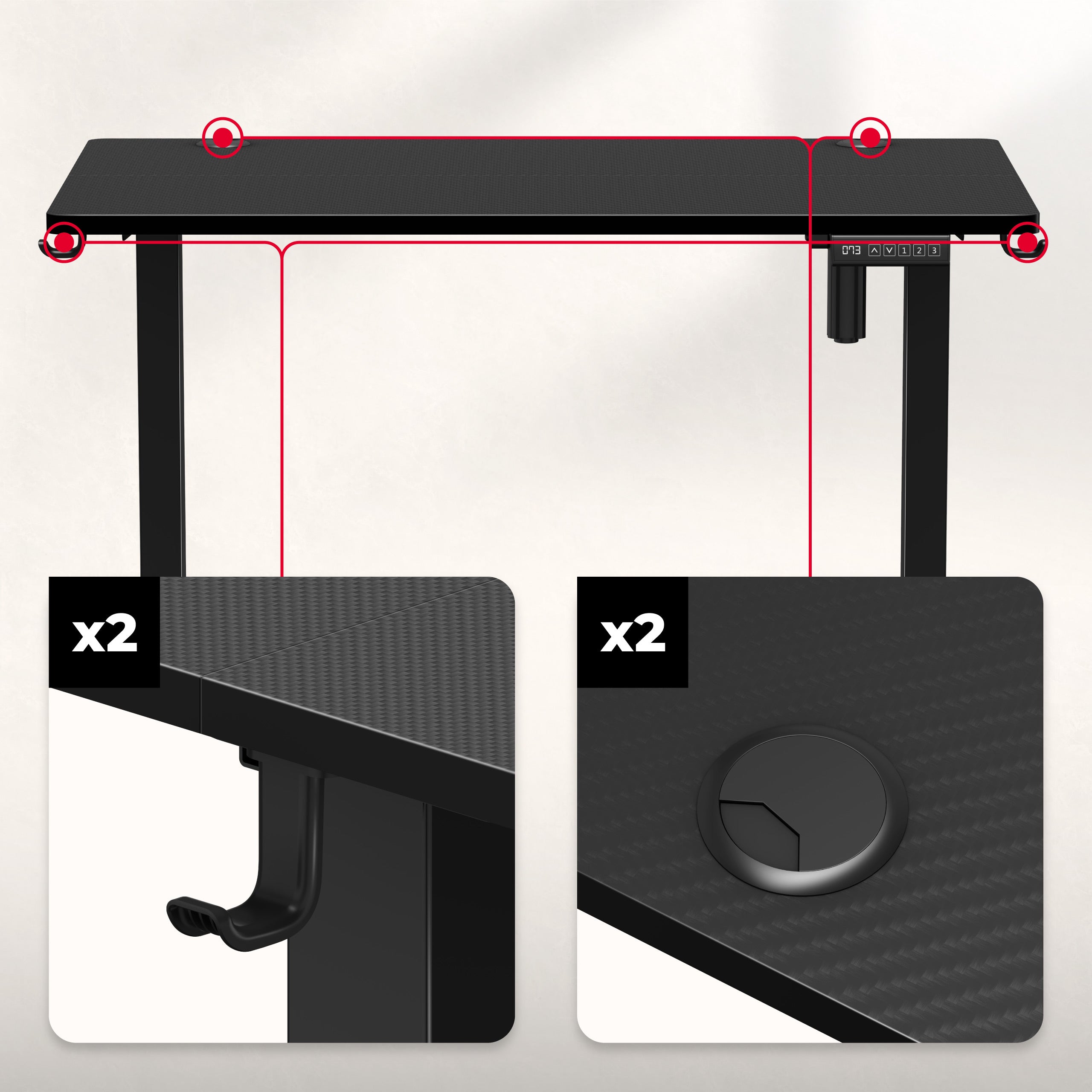 Wloty na przewody po obu stronach blatu