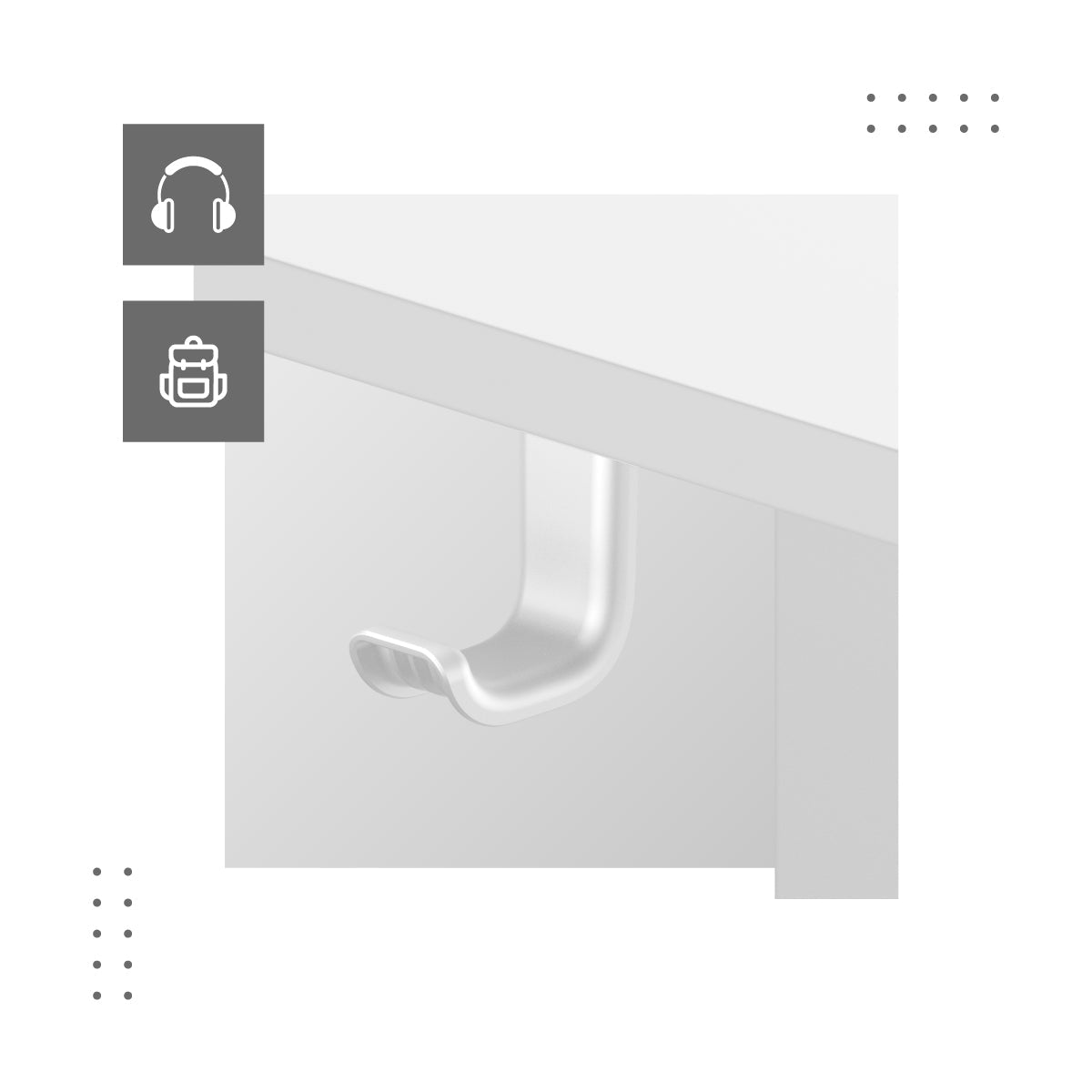 Praktyczne uchwyty na torbę, plecak i słuchawki