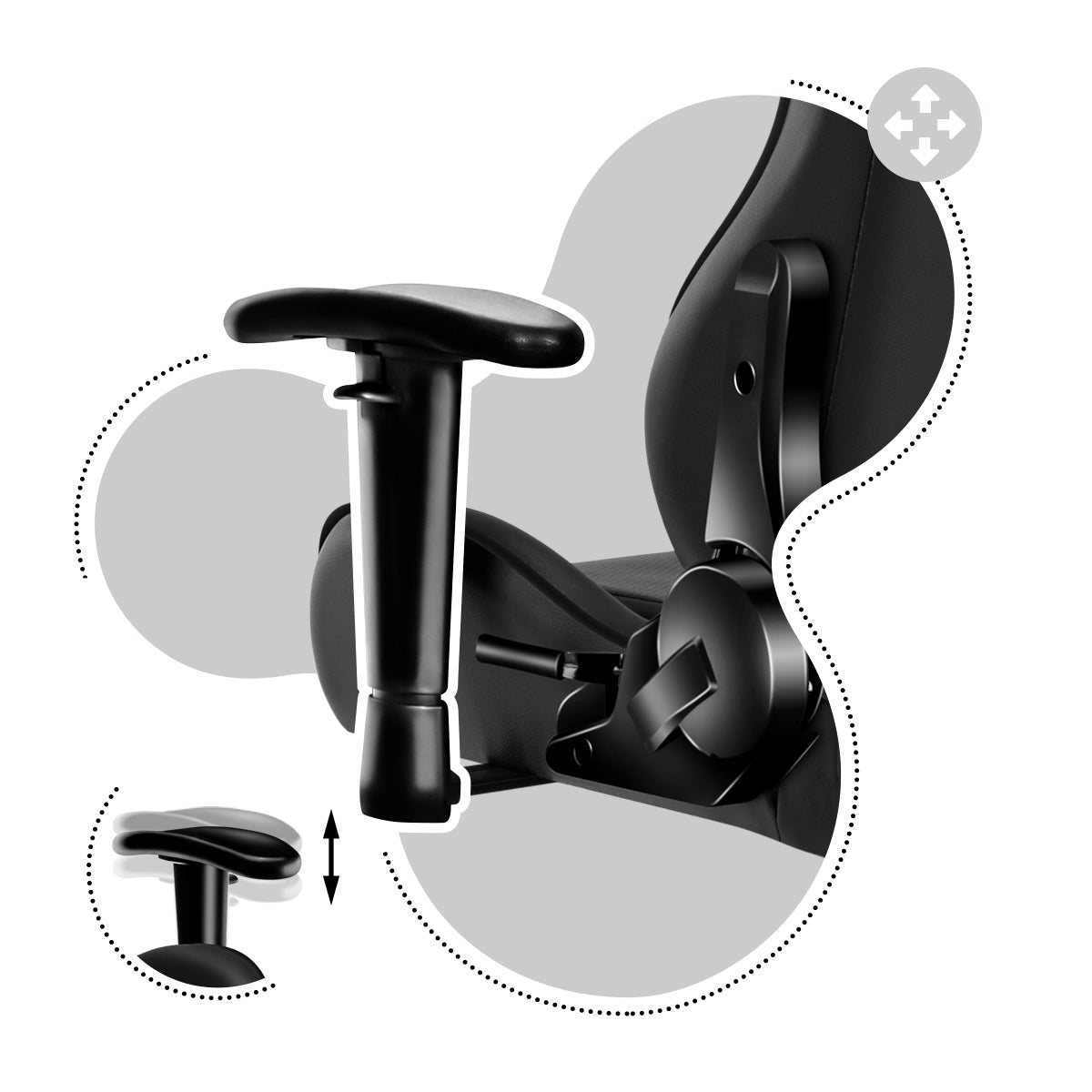 Regulowane, antypoślizgowe, miękkie podłokietniki