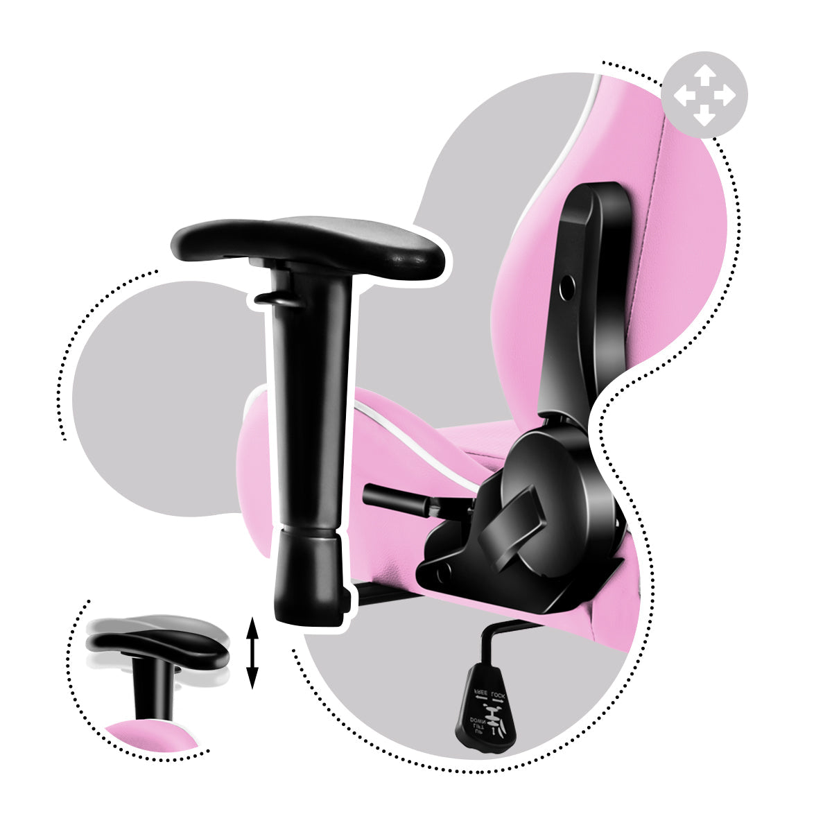 Regulowane, antypoślizgowe, miękkie podłokietniki