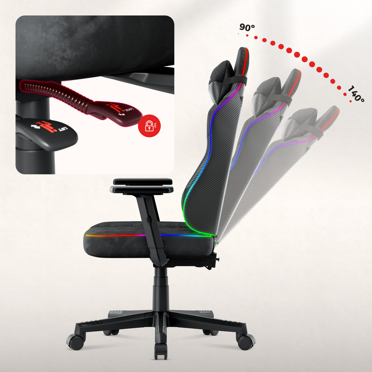 Fotel gamingowy dla nastolatka Huzaro Ranger 5.7 RGB Black
