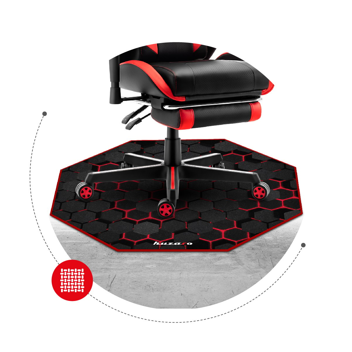 The front of the Huzaro FloorMat gaming mat for the chair